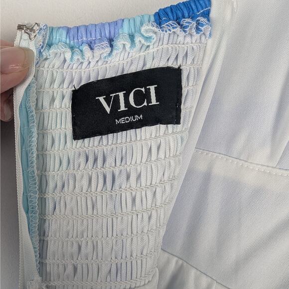 VICI Blue White Tiered Ruffle Maxi Dress Sz M Ethereal Resort Coastal Boho Beach - Picture 7 of 9